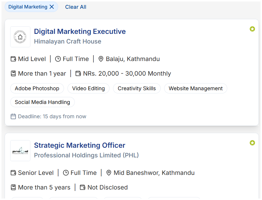 Job listing for student who have Digital Marketing Training in Nepal